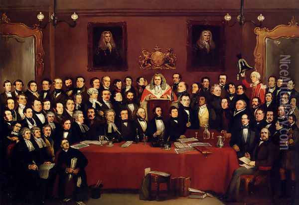 The Judge And Jury Society In The Cider Cellar Oil Painting - A. S. Henning