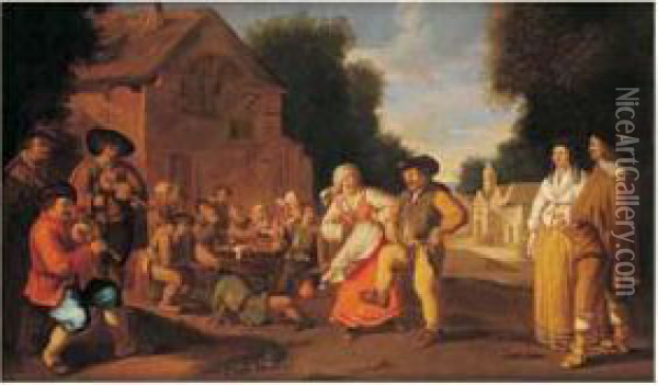 Scene De Danse Paysanne Devant Une Auberge Oil Painting - Pieter de Bloot