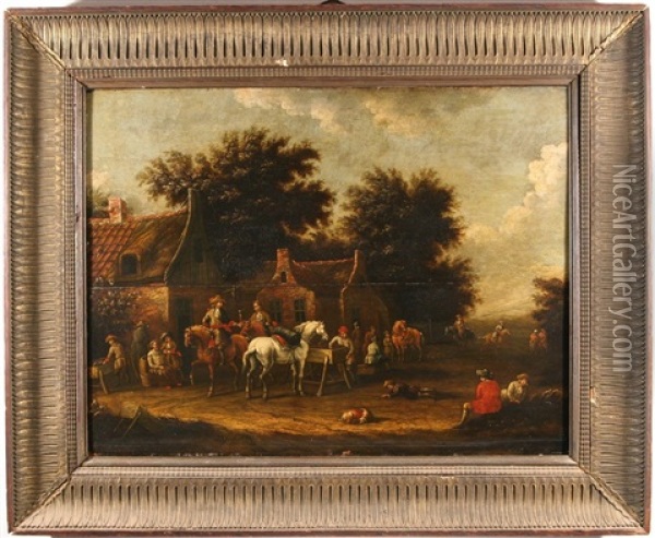 A Village Scene Oil Painting - E. Ruytenbach