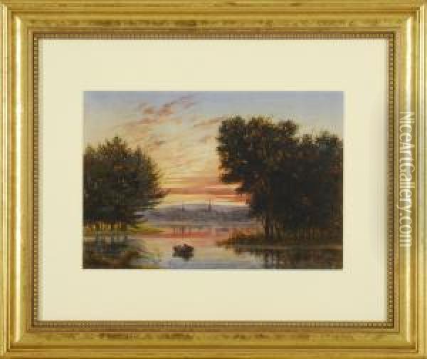 Sunset Over The River Oil Painting - Benjamin F. Nutting