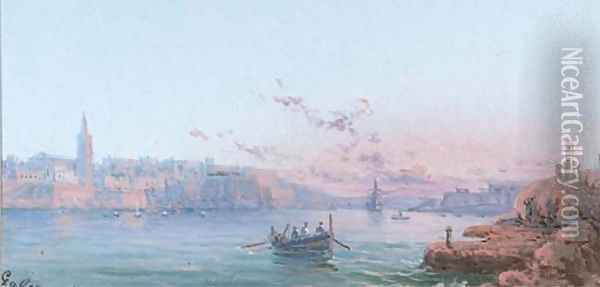 Grand Harbour, Valetta By daylight Oil Painting - Luigi Maria Galea