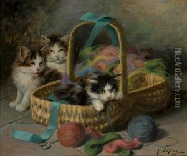 Drei Katzchen Mit Wollknaueln Oil Painting - Jules Le Roy