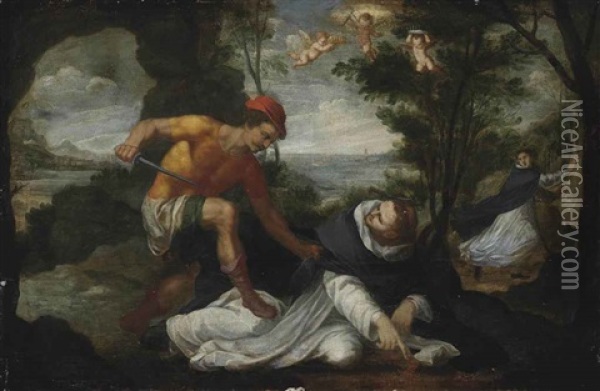 The Martyrdom Of Saint Peter Of Verona Oil Painting - Bernardino Cesari