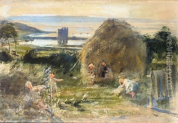 Playing In The Hay Oil Painting - William McTaggart