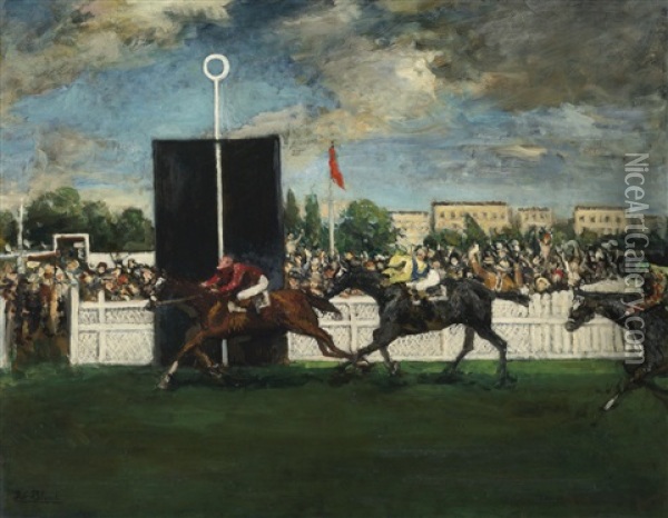 The Finish At An English Country Racecourse Oil Painting - Jacques-Emile Blanche