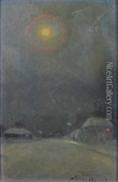 Moonlight Snow Scene Oil Painting - Sydney Mortimer Laurence