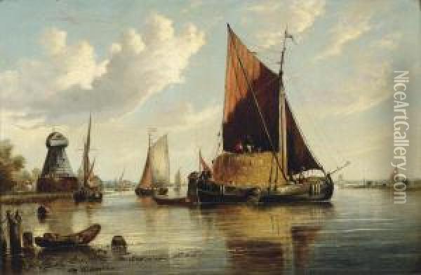 A View On The Scheldt Oil Painting - Joseph Stannard
