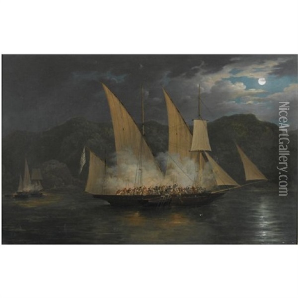The Capture Of A Greek Pirate Vessel By Boats Of The British Navy, 31st January 1825 Oil Painting - Nicholas Condy