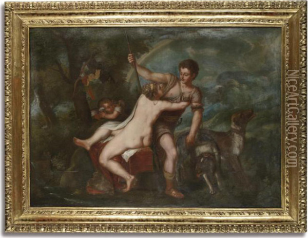 Vecellio, Called Titian, Venus And Adonis Oil Painting - Tiziano Vecellio (Titian)