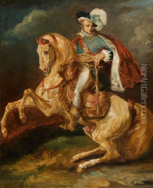 Portrait Equestre De S.m., Le Roi De Westphalie, Jerome Bonaparte, D'apres Antoine-jean Gros Oil Painting - Theodore Gericault