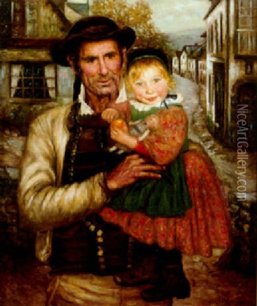 Vieux Breton A L'enfant Oil Painting - Henry d' Estienne