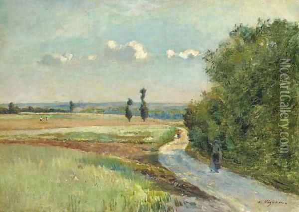 A path in a pastoral landscape Oil Painting - Victor-Alfred-Paul Vignon