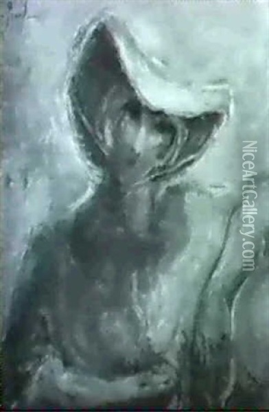 Mujer Con Sombrero. Oil Painting - Fidelio Ponce De Leon
