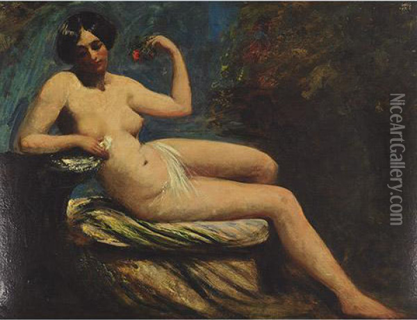 Female Nude With A Rose Oil Painting - William Etty