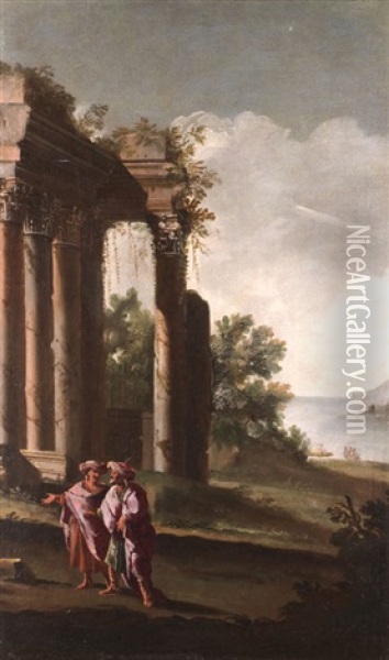 Zwei Personen Vor Saulenarchitektur Oil Painting - Giovanni Paolo Panini