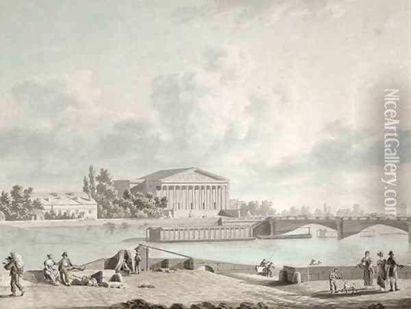 The Pont de la Concorde and the Facade of the Corps Legislatif, c.1809 Oil Painting - Felice Marie Ferdinand Storelli