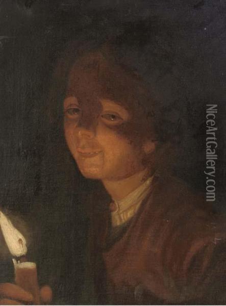 A Boy Carrying A Candle Oil Painting - Trophime Bigot