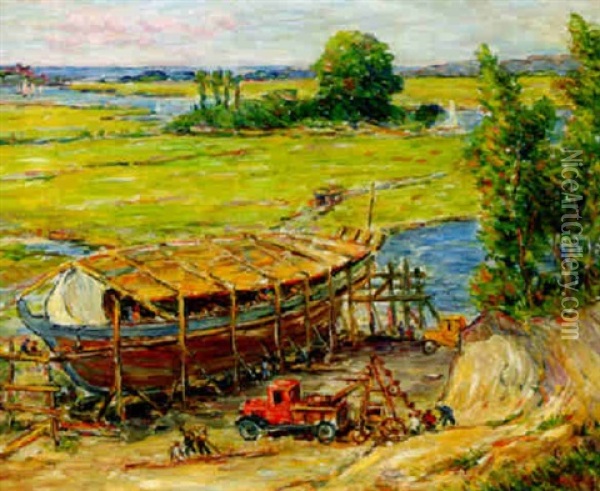 Shipbuilders, Essex, Massachusetts Oil Painting - Reynolds Beal