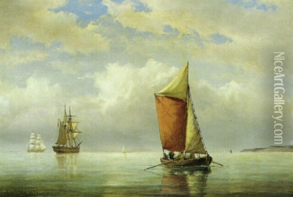 Marine Med Sejlskibe Udfor Hveen Oil Painting - Carl Ludwig Bille