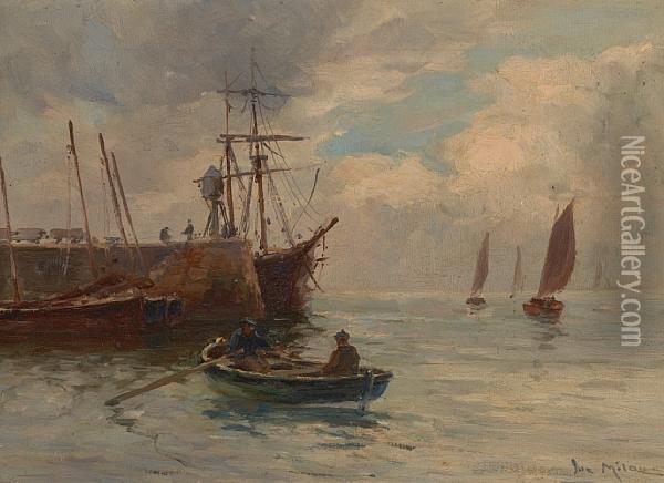 In Harbour Oil Painting - Joseph Milner