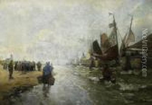 Fishmarket On The Beach Of Katwijk Oil Painting - German Grobe