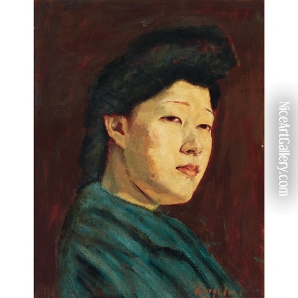 Japanese Woman In Profile Oil Painting - George Benjamin Luks