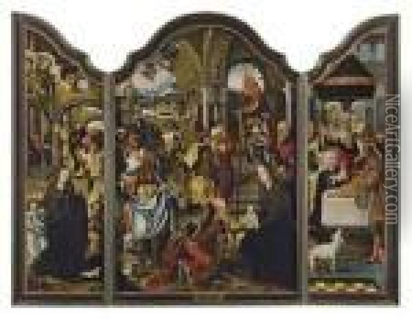 Triptyque: L'adoration Des Mages; La Nativite; Et La Circoncision Oil Painting - Pieter Coecke Van Aelst