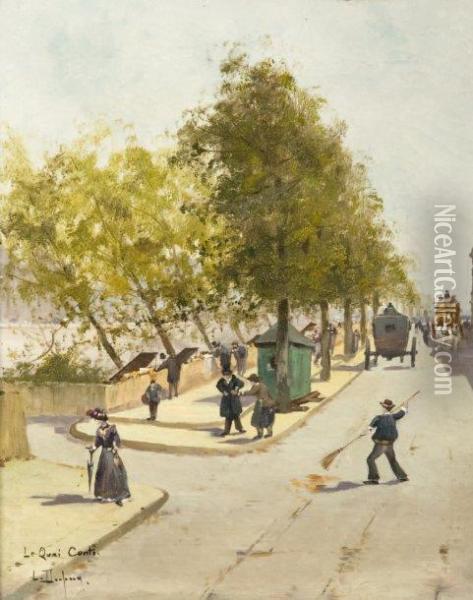 Les Bouquinistes Sur Le Quai Conti Oil Painting - Eugene Galien-Laloue