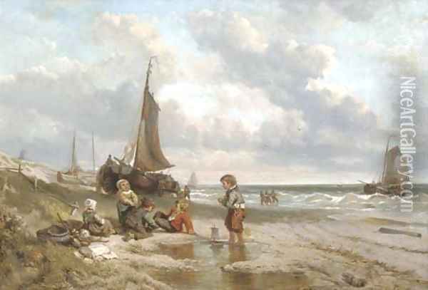 Playing on the beach Oil Painting - Jan Mari Henri Ten Kate