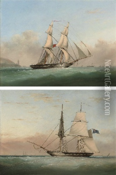 H.m.s. "ranger" In A Stiff Breeze Offshore (+ H.m.s. "acorn" In A Light Breeze In The Channel; Pair) Oil Painting - Nicholas Matthew Condy