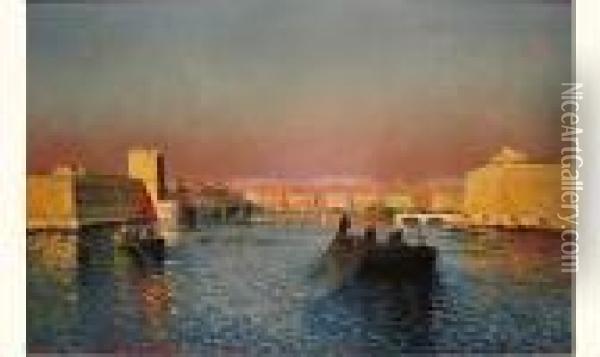 Vue Du Port De Marseille. Oil Painting - Louis Nattero