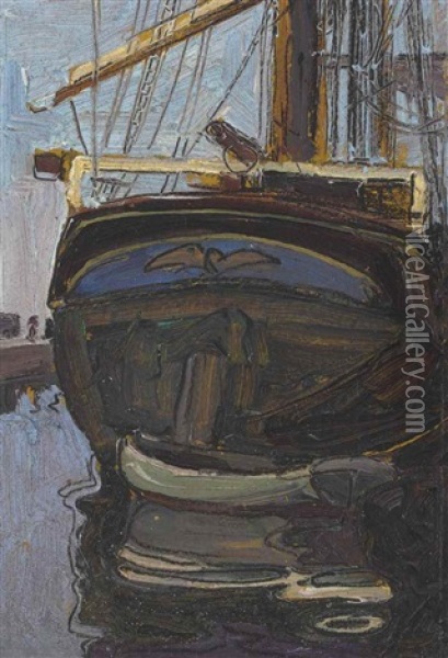 Segelschiff Mit Ruderboot (triest) Oil Painting - Egon Schiele
