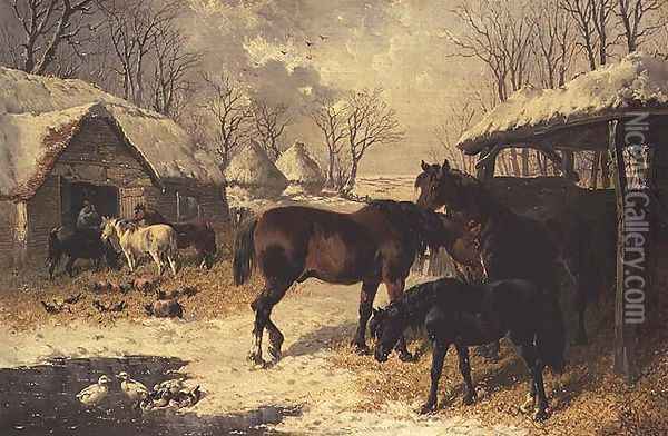 A farmyard in winter Oil Painting - John Frederick Herring Snr