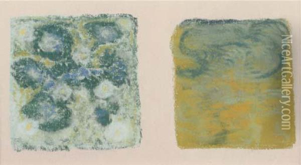 Zwei Abstraktionen In Grun, Blau Und Gelb Oil Painting - Augusto Giacometti