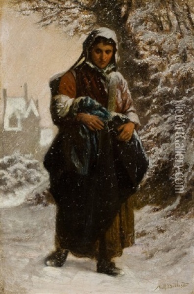 Junge Mutter Im Schnee Oil Painting - Adolf Alexander Dillens