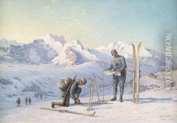 Feldjager In Verschneiter Hochgebirgslandschaft Oil Painting - Karl Hauptmann