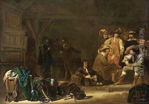 Soldiers in a Barn Oil Painting - Simon Kick