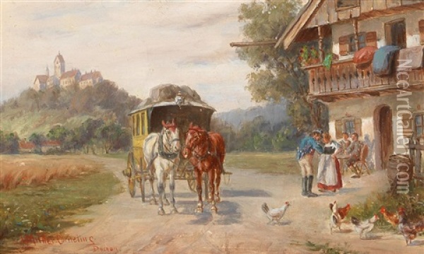 The Post Coach Stops Oil Painting - Ludwig Mueller-Cornelius