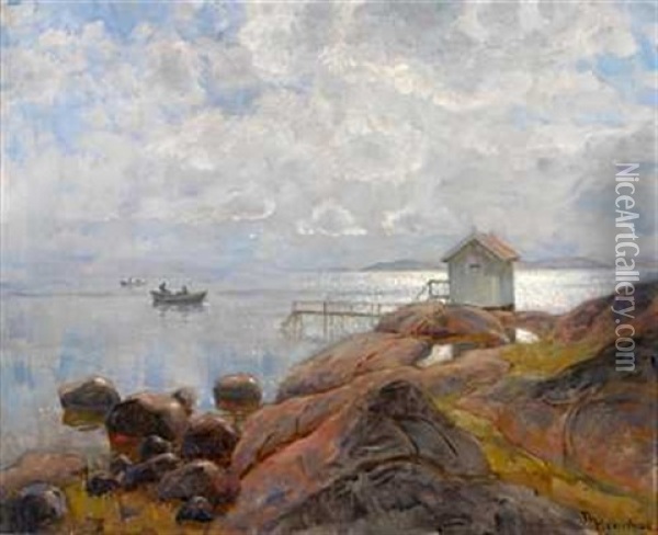 Badehus I Skjaergarden Oil Painting - Thorolf Holmboe