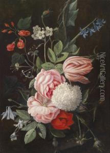 Two Floral Still Lifes With Roses Oil Painting - Joris Van Son