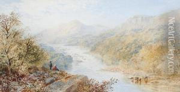 Figures Overlooking A River Valley Oil Painting - Cornelius Pearson