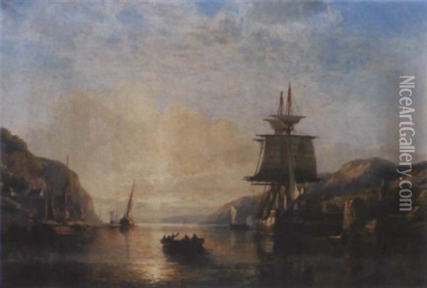 Flusslandschaft Mit Segelschiffen Oil Painting - Hermann Rudolf Hardorff the Younger