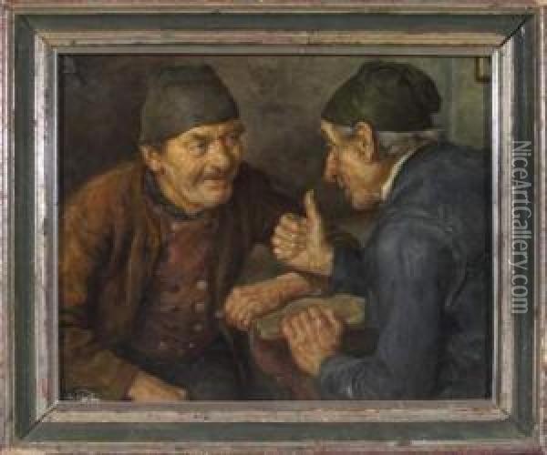Angeregte Unterhaltung - Zwei Bauern Am Tisch Oil Painting - Hans Best