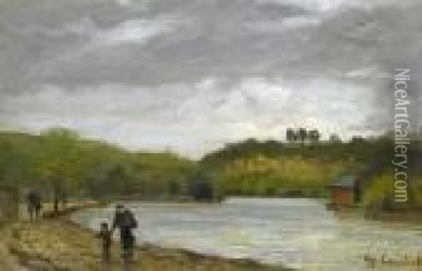 People Walking Along The Seine. Oil Painting - Gustave Courbet