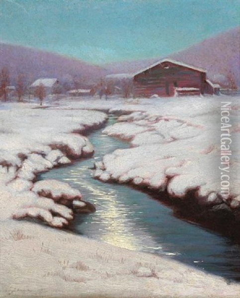 A Creek Through Snow-covered Fields Oil Painting - Lovell Birge Harrison