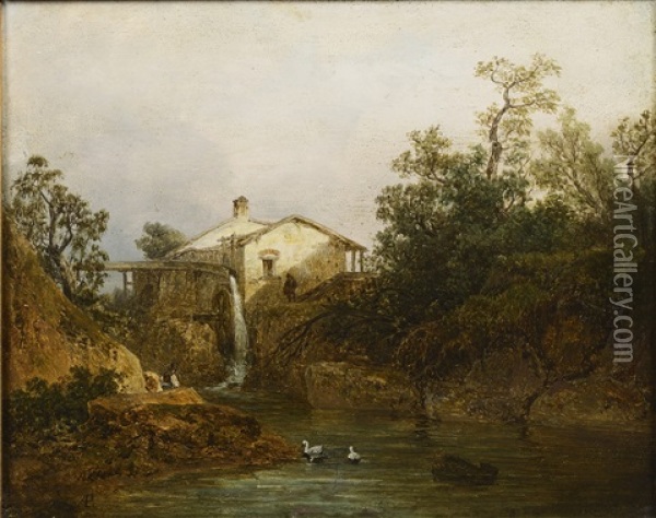Landscape With A Mill Oil Painting - August Bedrich Piepenhagen