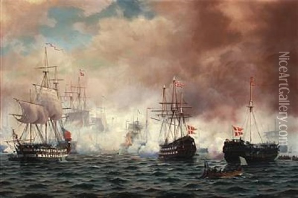 Slaget Paa Kjobenhavn Rhed., 2. April 1801 Oil Painting - Johan Jens Neumann