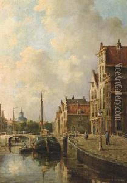 Canal In A Dutch Town Oil Painting - Adriaan Marinus Geijp