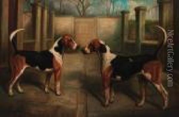 Forger And Foreman, Hounds From The North Staffordshire Hunt Oil Painting - Herbert Jones