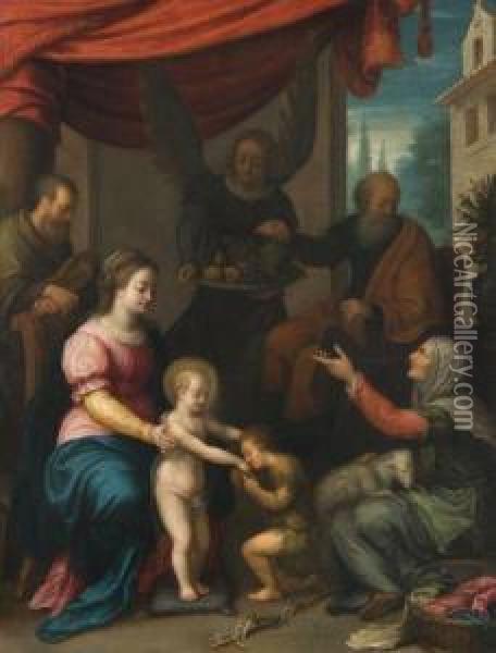 Sainte Famille Avec Saint Jean-baptiste Et Ses Parents Oil Painting - Girolamo Muziano